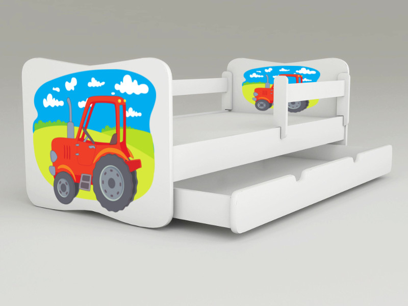 Detská posteľ s odnímateľnými bočnicami + šuflík Tractor
